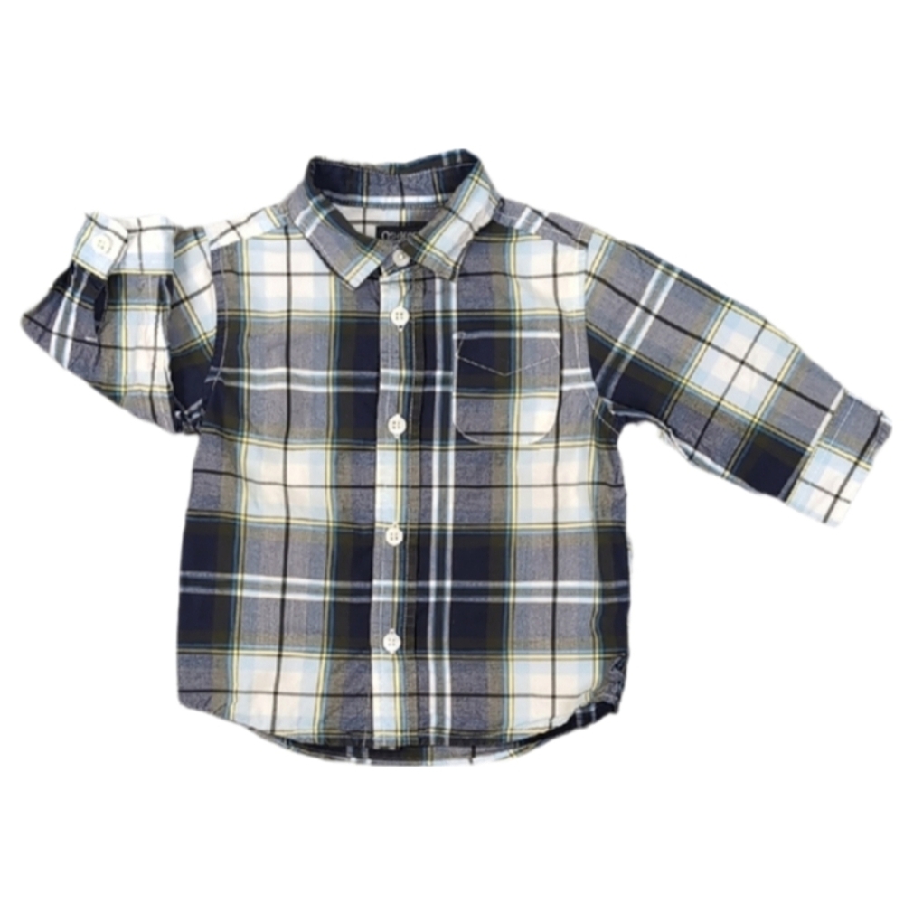 OshKosh Plaid Button Down Shirt Baby Boy Size 12m Long Sleeve Blue Western Top